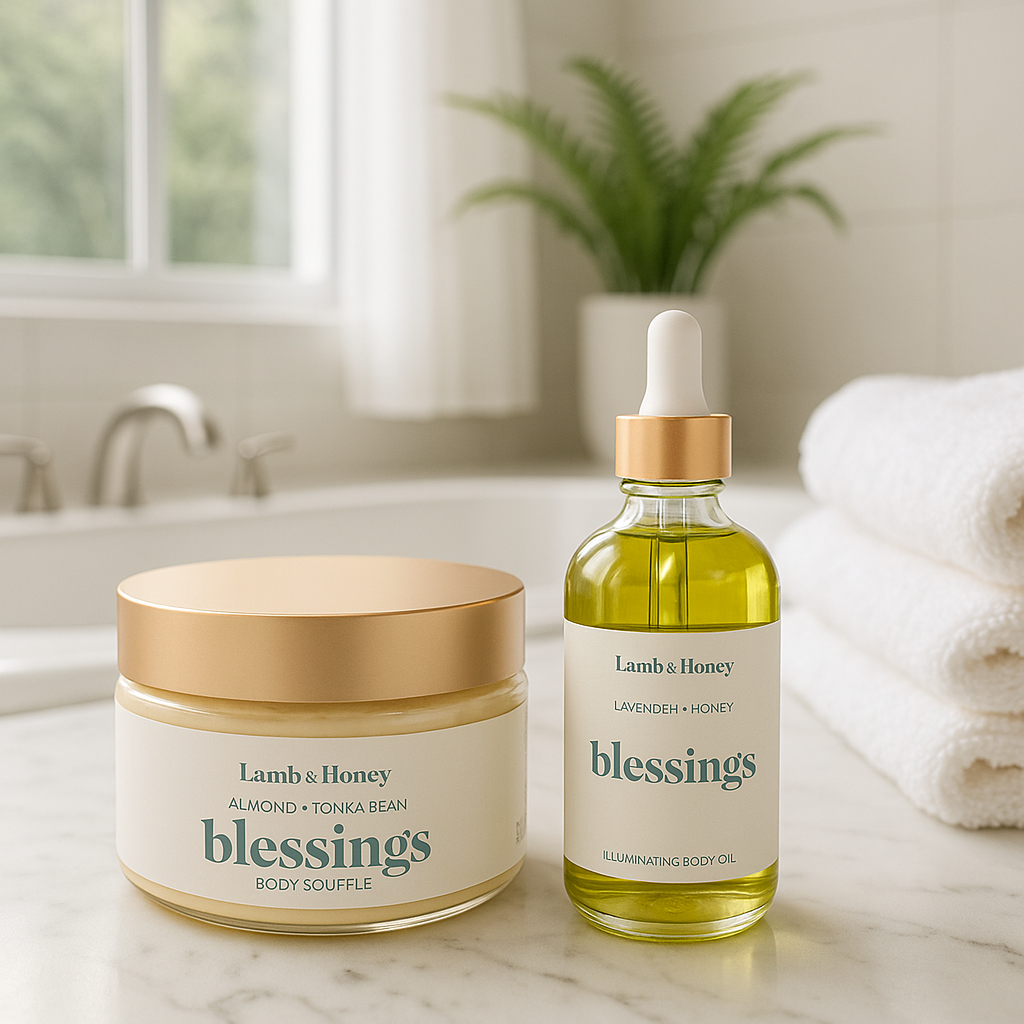 oil sitting onthe counter in the bathroom for dry skin 